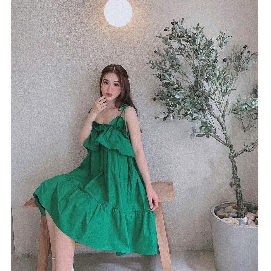 Đầm Badydoll Ulzzang Hai Dây - Đầm phối bèo form rộng - AAG99