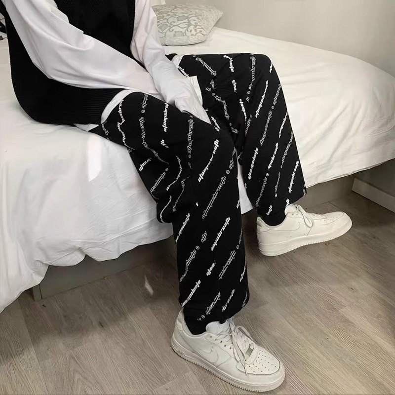 Quần Ống Rộng Nỉ Tăm Chạy Chữ Chất Cực Dày Đẹp Unisex Nam Nữ