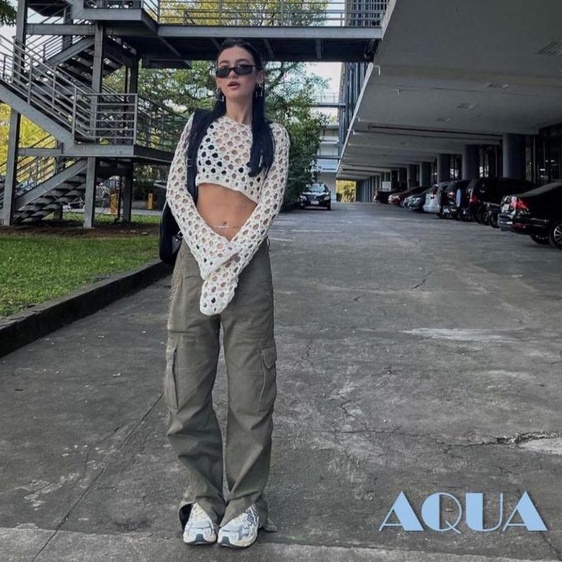 Áo Croptop Dệt Kim Tay Dài Màu Sắc Đơn Giản Cho Nữ
