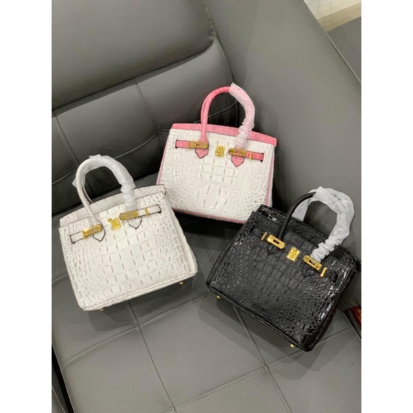 M3259 Túi HM cá sấu vân lưng bản Sup Vip size 20 25 tặng kèm khăn siêu sang