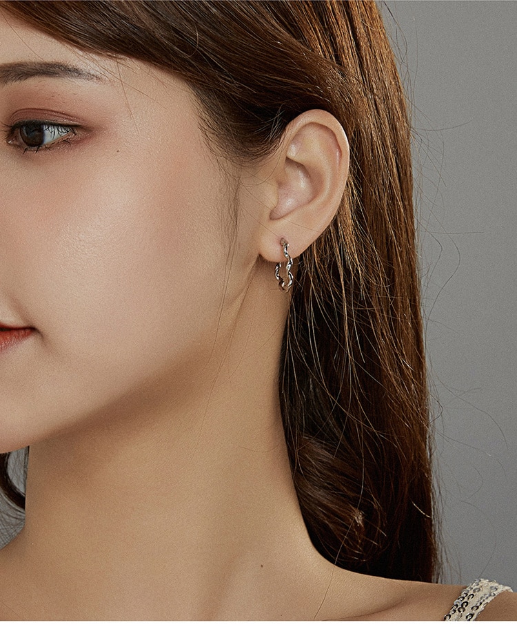 BAMOER Bông Tai Gợn Sóng Chất Liệu Bạc 925 6mm SCE976