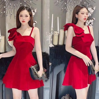 Đầm Nữ Dự Tiệc [ LiSa99 ] Đầm Váy Hai Dây Nơ Kiểu Váy Vải Umi Dáng Xòe Thanh Lịch