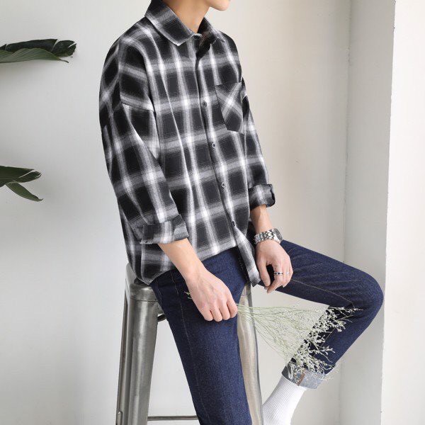 Áo Sơ Mi Nam Nữ Caro Flannel Phong Cách Hàn Quốc Unisex ASM8827 - Chất Cotton pha len dày dặn, mềm, mịn, thấm hút mồ hôi