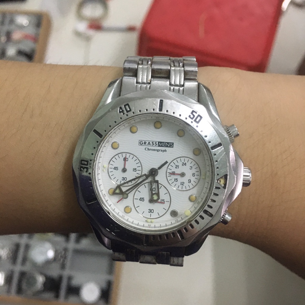 Đồng hồ nam Chronograph thương hiệu GRASS MEN'S hàng si Nhật chính hãng có 6 kim , bảo hành 6 tháng
