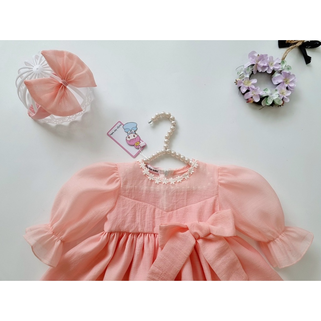 Váy công chúa cho bé TẶNG BỜM NƠ Su Shop(váy tơ hồng tay dài)