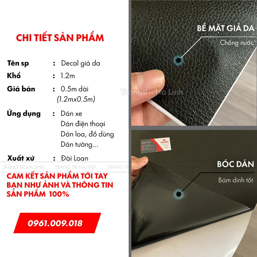 Decal giả da bò dán các nội thất ô tô xe máy laptop màu đen sang trọng khổ 1m2x0.5