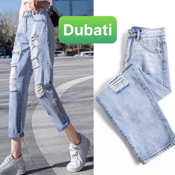 QUẦN JEAN BAGGY NỮ CHẤT BÒ LƯNG CAO NÂNG MÔNG XANH RÁCH ĐÙI PHONG CÁCH SÀNH ĐIỆU- DB 3081-DUBATI FASHION