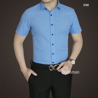 Áo sơ mi nam ZENTOMAN cotton lụa kẻ cộc tay công sở cao cấp mềm mịn thoáng mát 2183