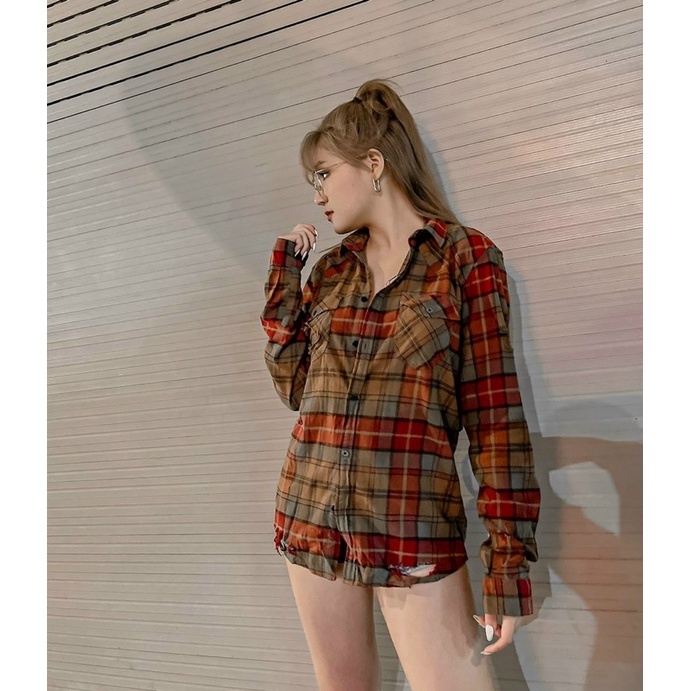 Áo sơ mi nam nữ bbr dài tay loang màu rách gấu , chất liệt cotton thấm hút mồ hôi