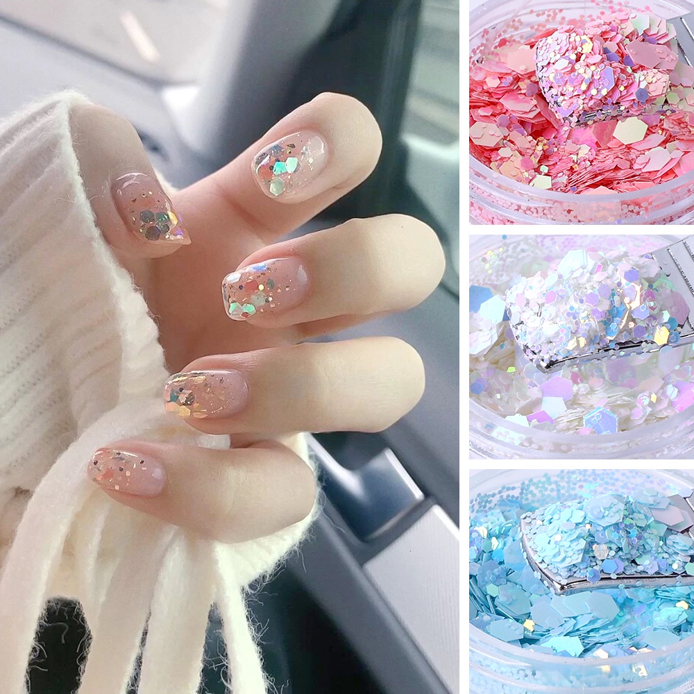 1 Cuộn Kim Sa Lục Giác 3D Nhiều Màu Trang Trí Móng Tay
