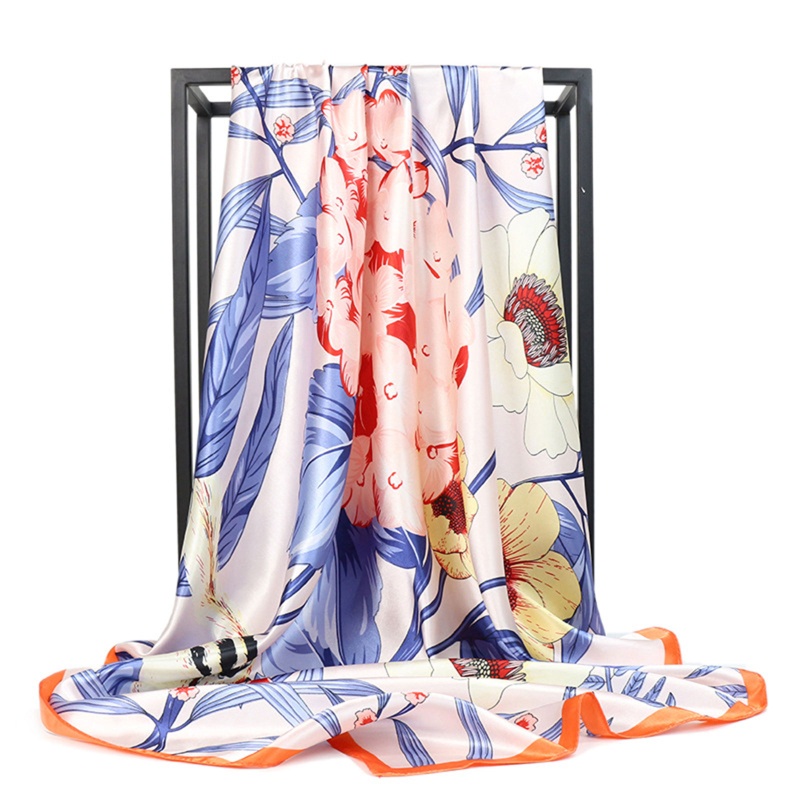 Khăn Choàng Lụa Satin Vuông 90x90cm In Họa Tiết Hoa Lá Thanh Lịch Thời Trang Cho Nữ