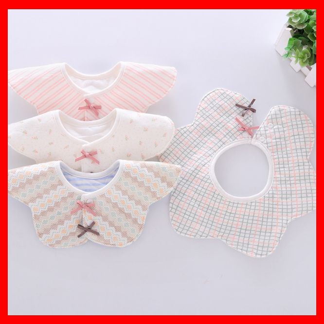 Yếm Tròn Cotton Đính Nơ - Yếm Ăn Dặm Cho Bé