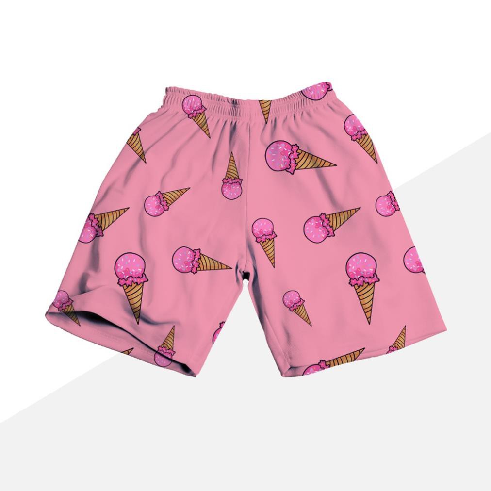 Quần đùi nữ - quần short SAM CLO thun dáng rộng mùa hè, mặc ngủ, mặc ở nhà, hoạt tiết hoạt hình cây kem màu hồng
