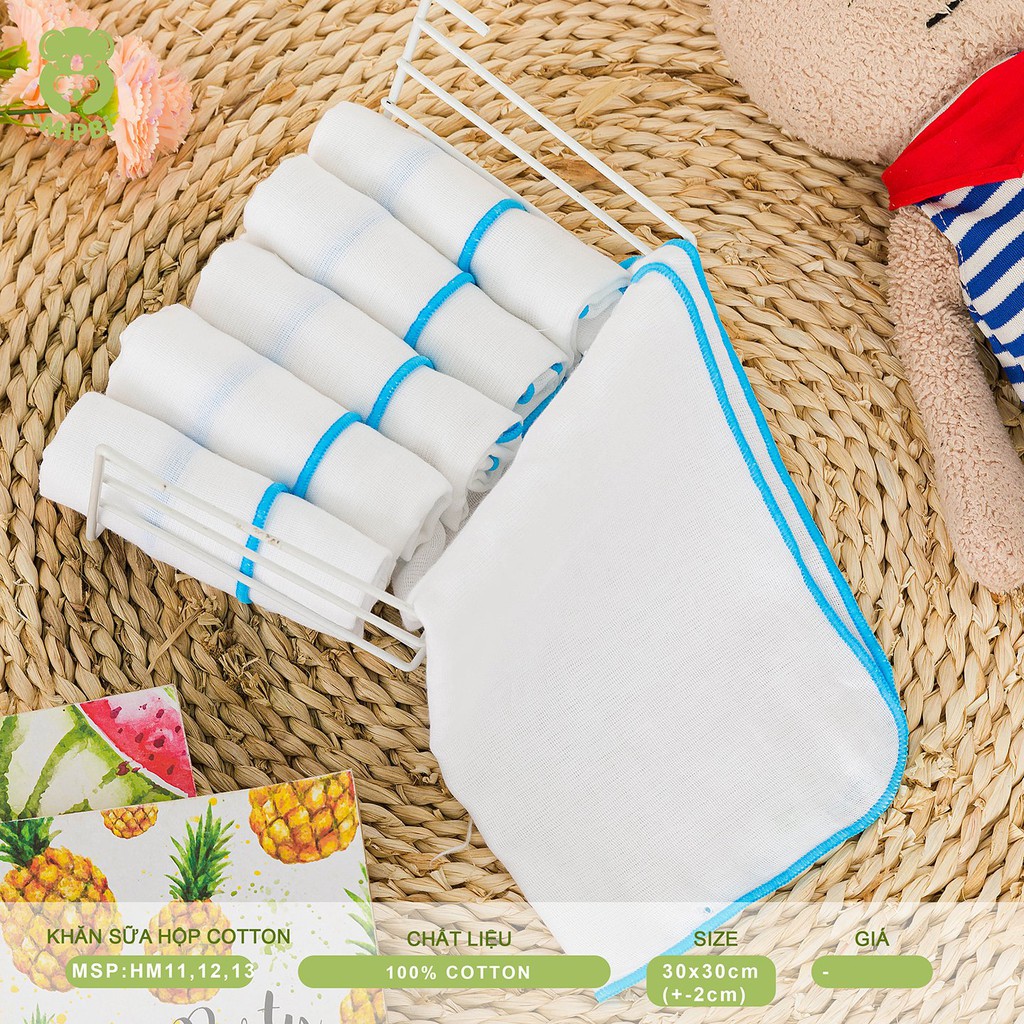 [Mã FMCGMALL giảm 8% đơn 250K] Khăn sữa Mipbi 2 lớp, 3 lớp, 4 lớp 100% cotton tự nhiên (Hộp 6 chiếc)