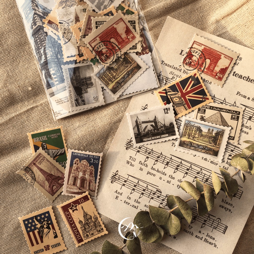 Bộ sticker 46 lá tem, hình dán, nhãn dán Các Kỳ Quan Thế Giới và Khu Vườn Bí Mật NEVERLAND