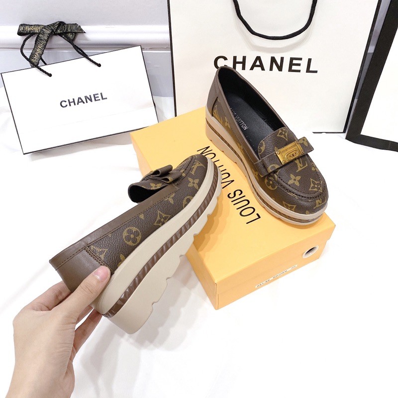 Giày đế xuồng nơ ngang hoa nâu spsl fullbox