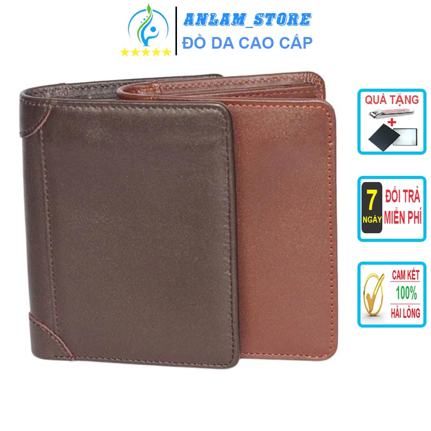 Ví Da Bò Thật 100% Dáng Đứng Có Khe Để Thẻ Nhớ, Ngăn Khóa Tiện Dụng - Full Box.