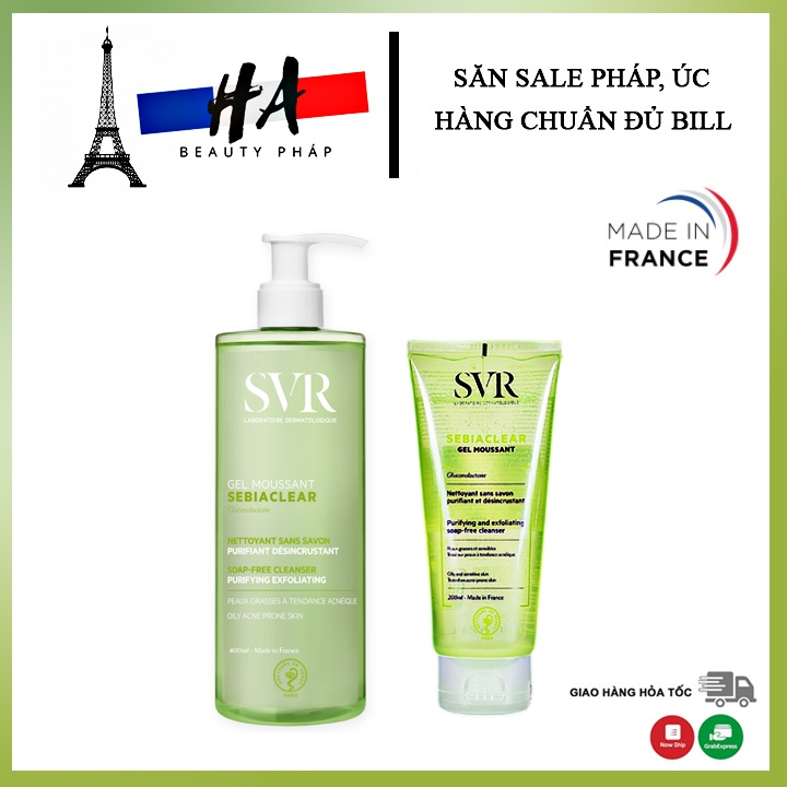 Sữa Rửa Mặt SVR Gel Moussant Cho Da Dầu Mụn Da Nhạy Cảm 200ml 400ml Xanh Lá Chính Hãng