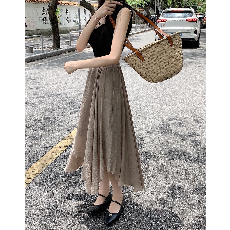 Chân váy dài midi nữ voan đũi mỏng nhẹ nhàng tiểu thư Firstdateclothing
