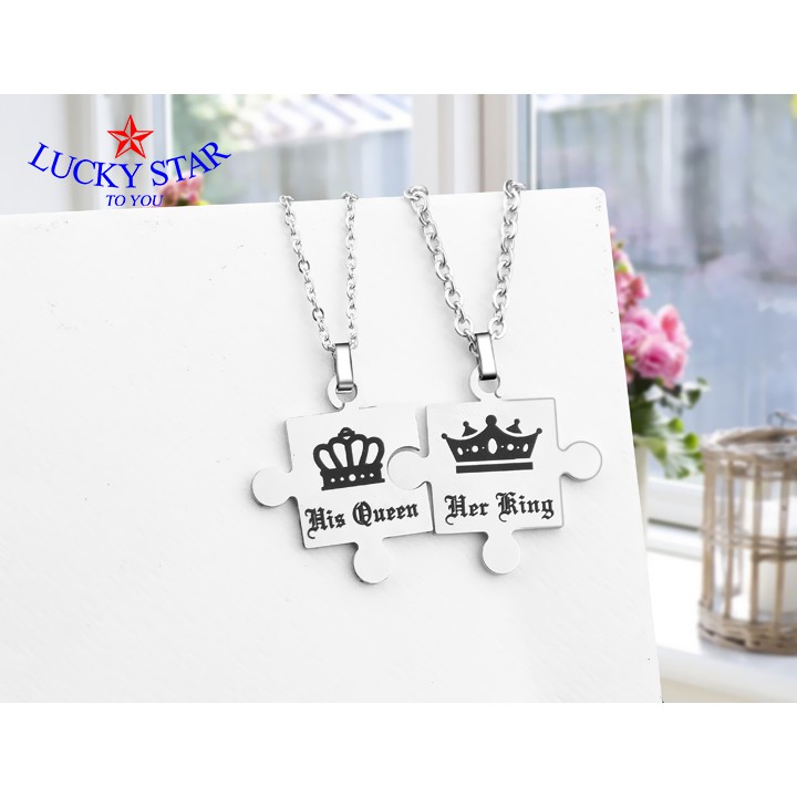 Dây chuyền mảnh ghép tình yêu HIS QUEEN - HER KING -QUÀ TẶNG TÌNH YÊU LÃNG MẠN