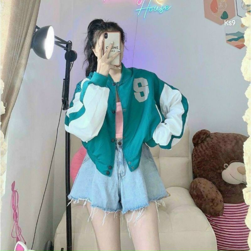 Khoác bomber tay phối dáng lửng form rộng cánh dơi