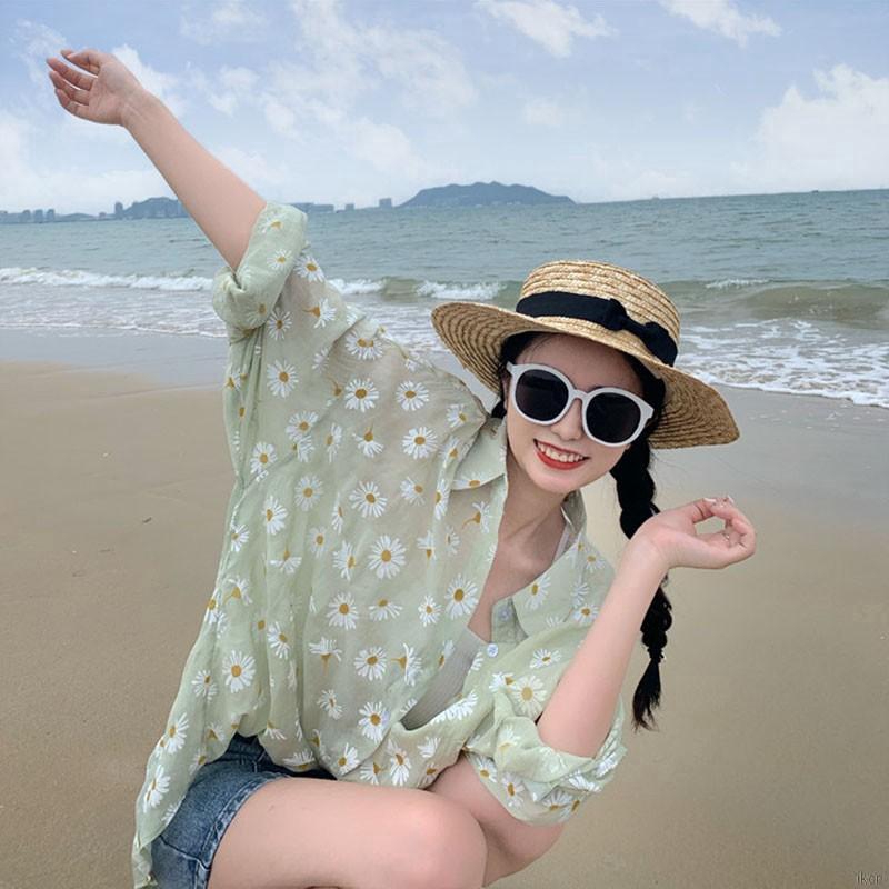 Small Daisy Shirt Long-sleeved Sunscreen Women Thin Printed Shirt Women Tops | BigBuy360 - bigbuy360.vn