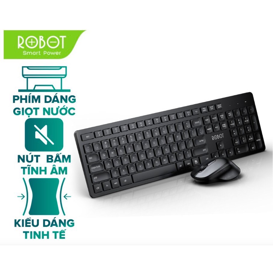 Combo Bàn Phím Cơ Và Chuột Quang Không Dây ROBOT KM4000 Chuột Tĩnh Âm kết nối không dây 20 mét độ phân giải 1600DPI