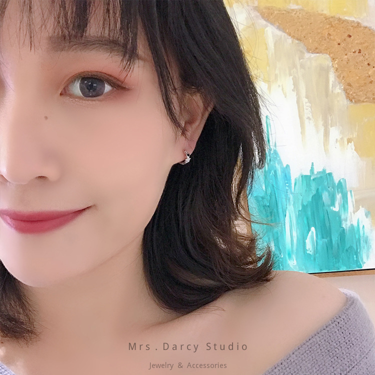 MRS.D【In Stock】100% Sterling Silver Silver Black S925 Earrings Stud Earrings Colors of Zircon Jewelry Gift Ear Clips Minimalist Earring Design Jewelry Girls Allergy Free