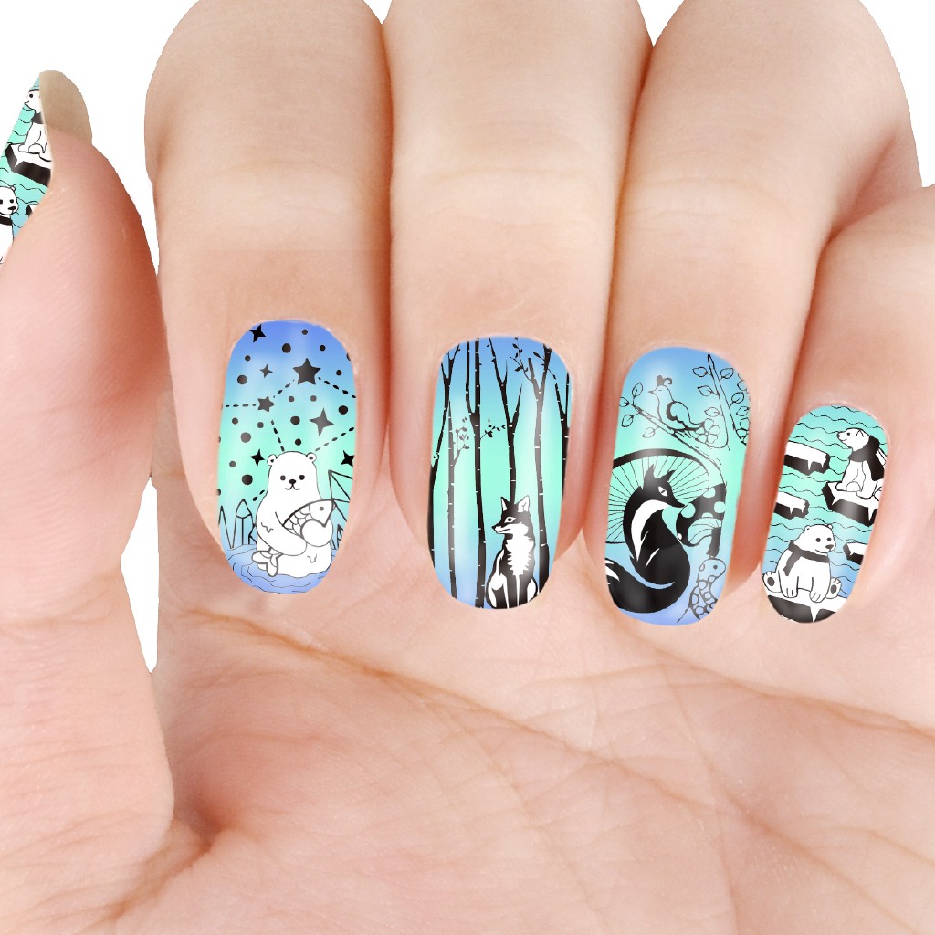 Set tem dán trang trí móng in họa tiết động vật xinh xắn