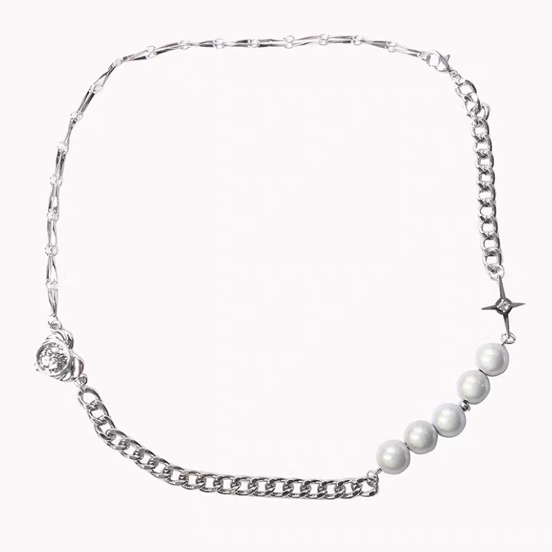 Vòng Cổ 19954 Thiết Kế Bất Đối Xứng Đính Ngọc Trai Đơn Giản Sang Trọng Dễ Phối Đồ