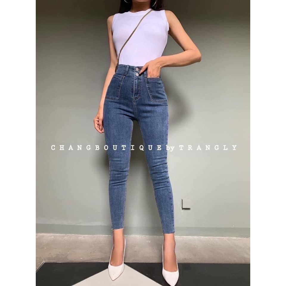 quần jean ôm dáng siêu tôn dáng phối 2 nút túi to xinh siểu xinh xắn hot xinh