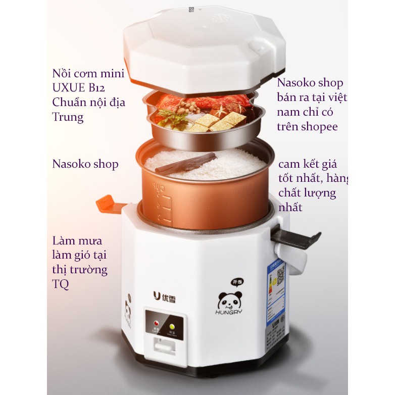 Nồi cơm điện mini hãng UXUE B12 lòng rời chống dính tiện ích nội địa TQ