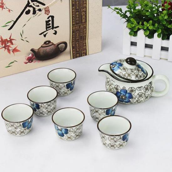 Bộ Ấm Trà Hoa Văn Cổ Nhật Bản - gốm 1 ấm trà kèm 6 ly uống trà