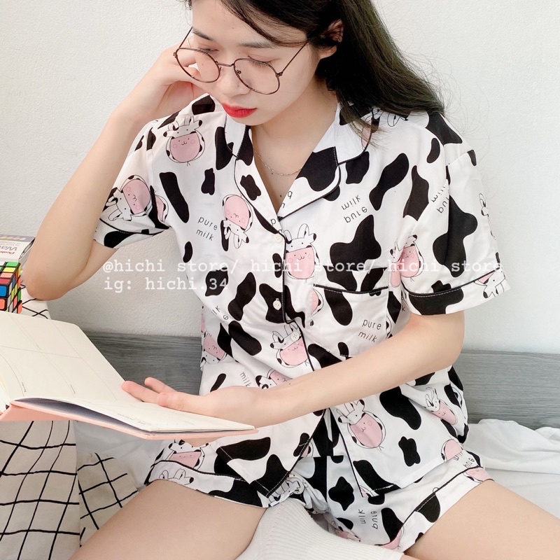 Set bộ đồ ngủ pijama cộc hichi, chất đẹp fom rộng