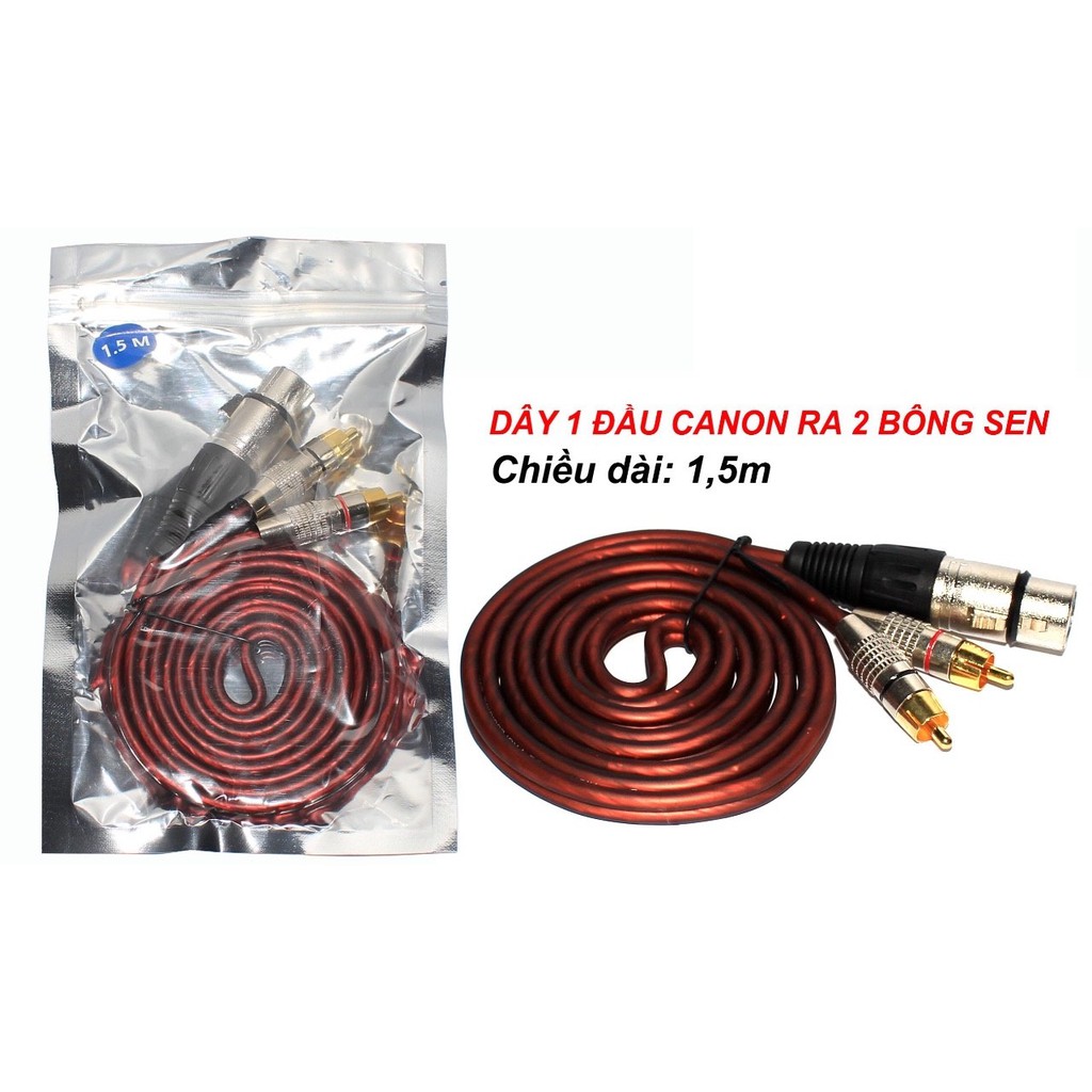 DÂY TÍN HIỆU 1 ĐẦU CANON CÁI RA 2 ĐẦU BÔNG SEN DÀI 1 MÉT