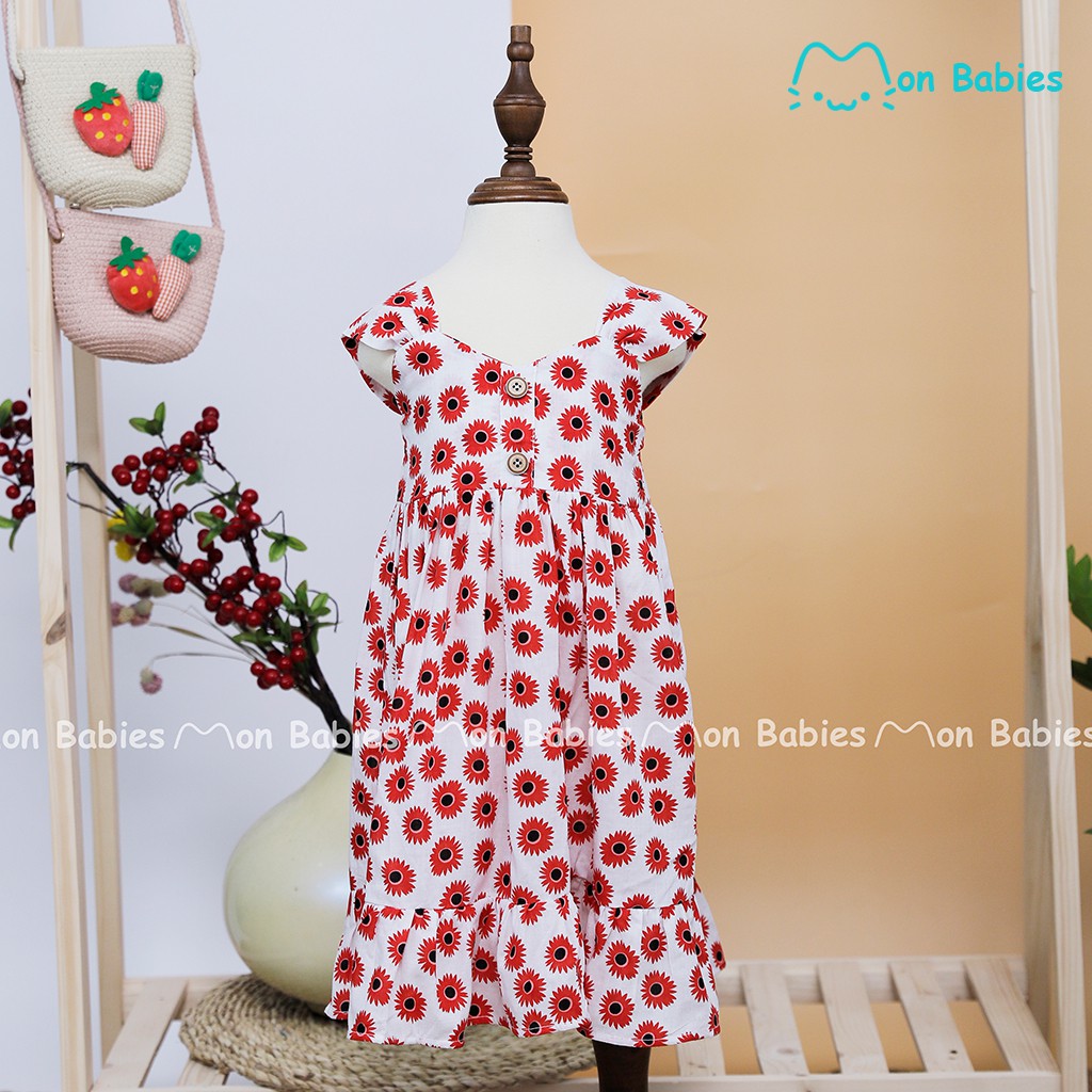 Đầm cho bé gái dáng xoè cotton 1-6 tuổi họa tiết hoa cúc MonBabies VL60 - Váy cho bé gái thời trang trẻ em