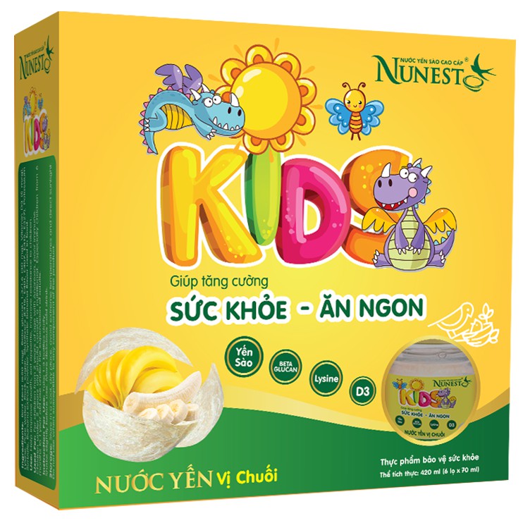 Lốc nước yến cho bé Nunest Kid vị Dâu/Chuối (6 lọ x 70ml)