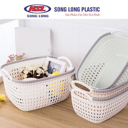 Giỏ nhựa đựng đồ có quai cầm Song Long Plastic đa năng tiện lợi, nhiều size, màu ngẫu nhiên 