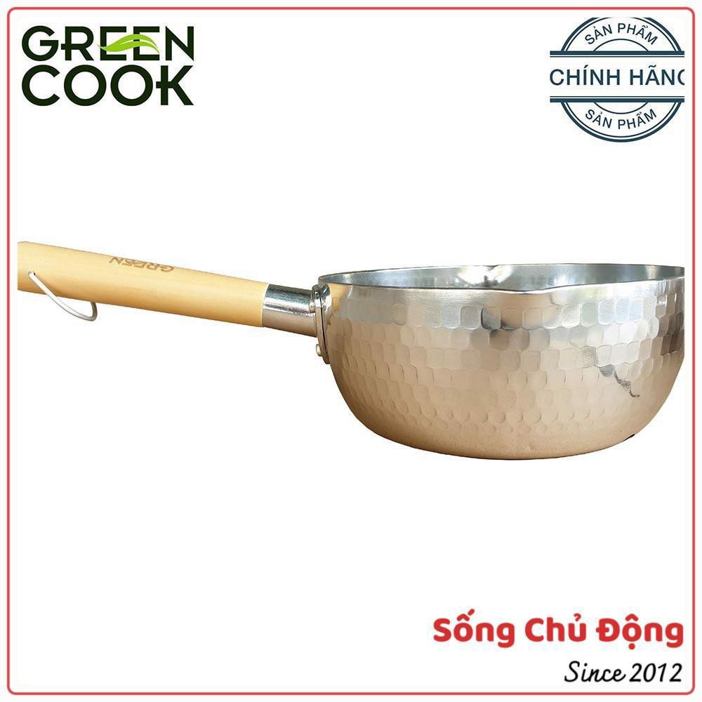 Quánh nồi nhôm vân tuyết Green Cook GCS04 18cm và 20cm tay cầm bằng gỗ chắc chắn