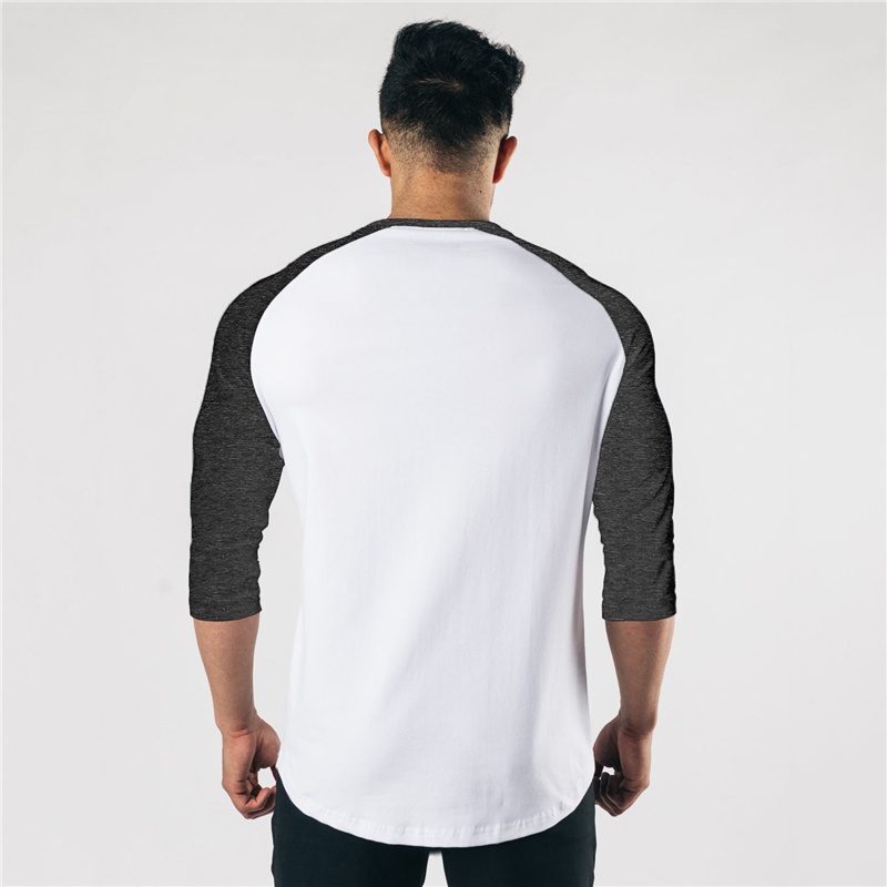 Áo Thun Cotton Nén Tay 3 / 4 Màu Trơn Dáng Ôm Màu Đen Thời Trang Thể Thao Nam