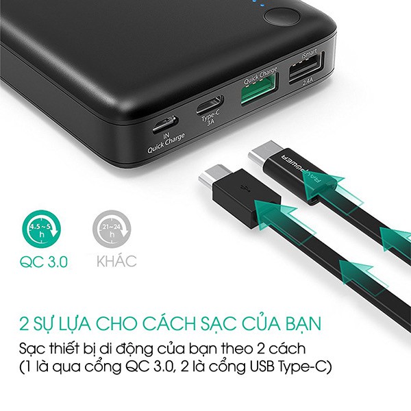 Pin sạc dự phòng RAVPower RPPB043 20100mAh QC 3.0 18W &amp; USBC 5V/3A (In/Out)