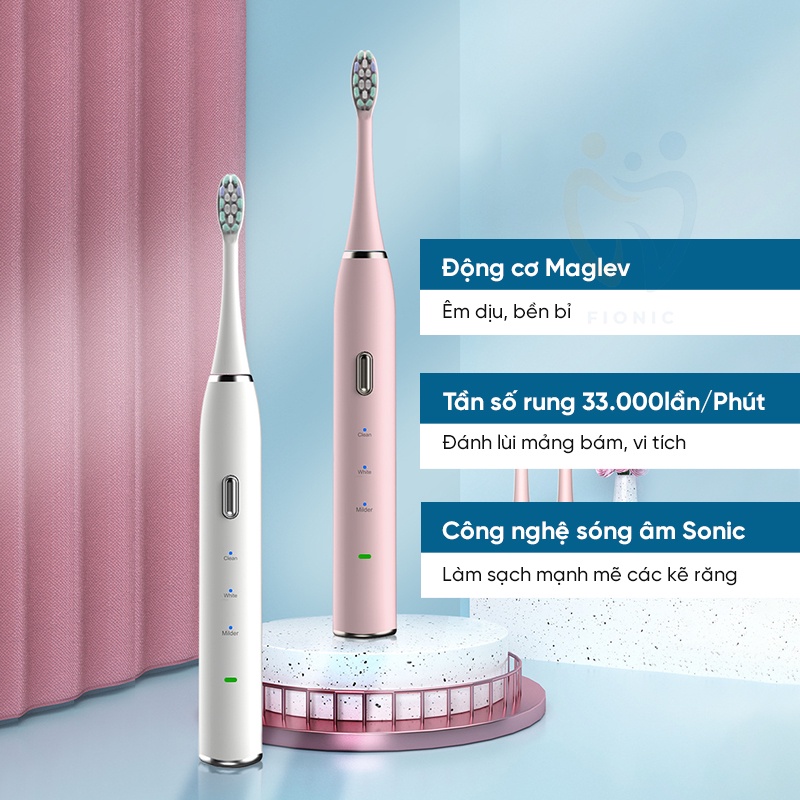 Máy Đánh Răng Tự Động Sonic X7 Lông Mềm Bàn Chải Điện FIONIC ET07 Đánh Tan Mảng Bám, Vôi Răng