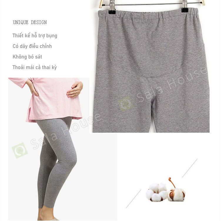 Quần Legging Bầu Cạp Cao Bảo Vệ Bụng EnjoyPreg SalaHouse chất thun mềm mịn co giãn tốt cho mẹ bầu và sau sinh - L01