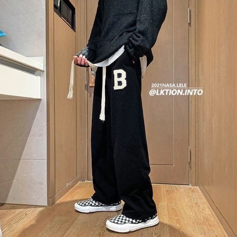 Quần Suông Tăm Ống Rộng Rút Dây Bản To Logo Chữ B Phong Cách Thời Trang Hàn Quốc(Hàng Sẵn)