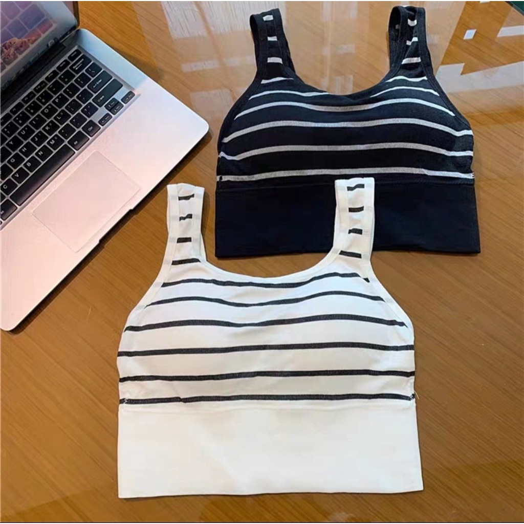 Áo bra kiểu croptop phối sọc đen trắng thời trang ms6630