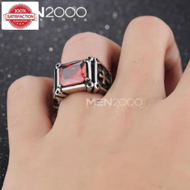 Freeship 100% Nhẫn Nam Titan Cao Cấp Đá Zircon Vuông Họa Tiết Thánh Giá Nam Tính TG-R470 Follow 100K