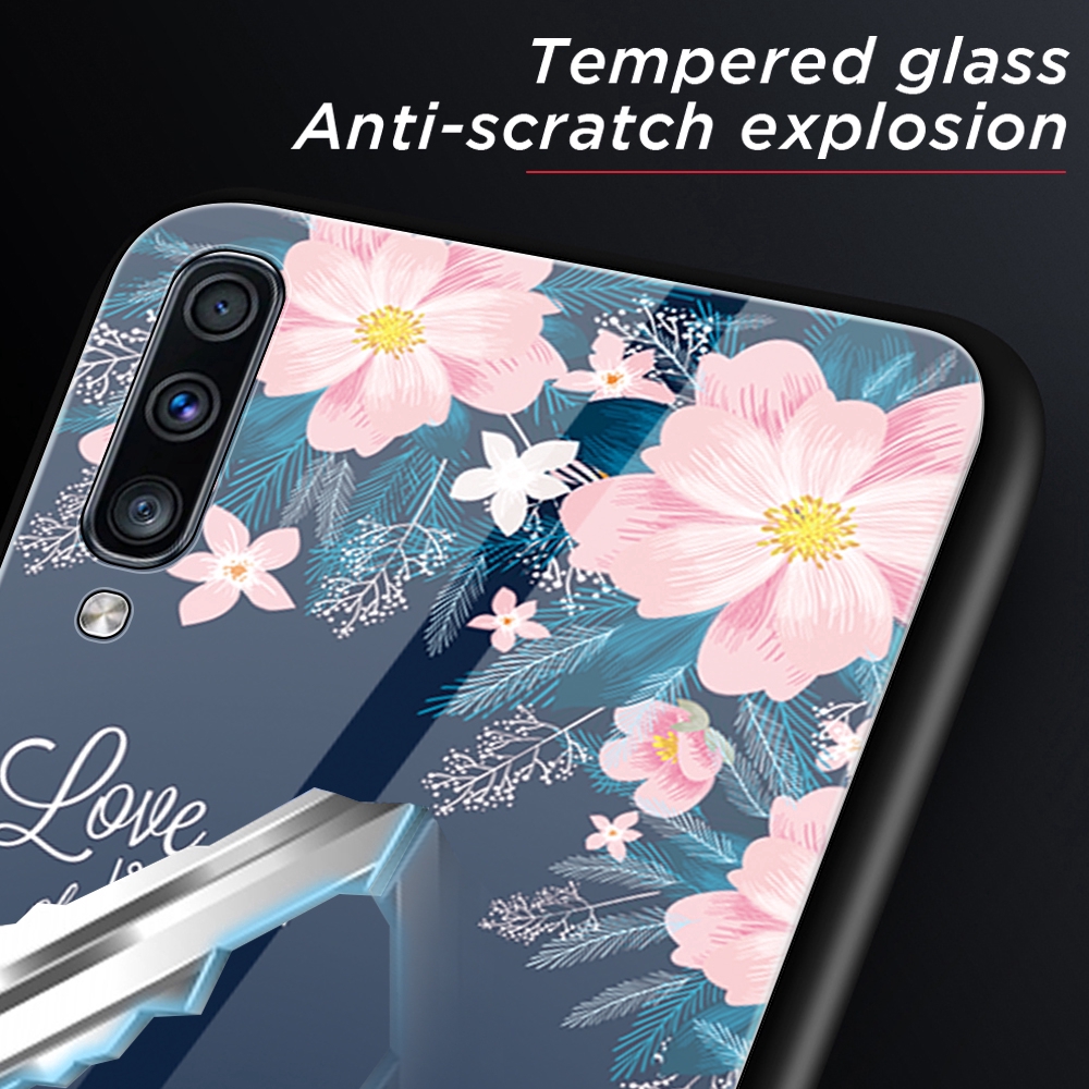 Ốp điện thoại mặt kính họa tiết hồng hạc cho Samsung Galaxy A50 A70 A20 A30 A10 A50s A30s M20 A7 2018 J4 J6+