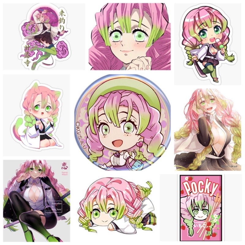 Sticker/hình dán Kanroji Mitsuri 30-60 cái ép lụa/ảnh sticker Luyến Trụ Kimetsu no yaiba