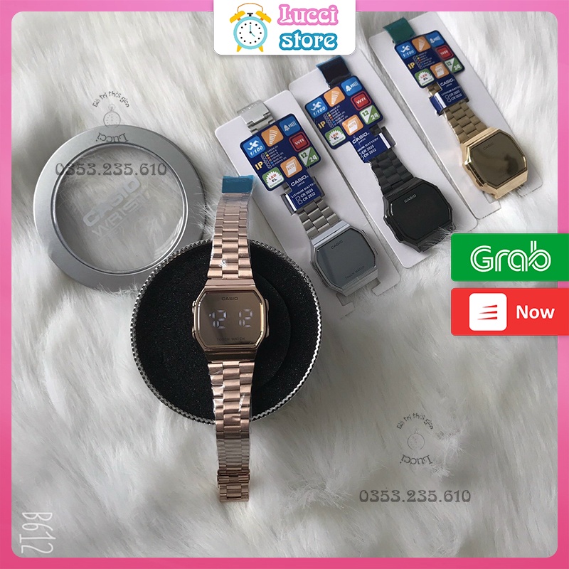 Đồng hồ Nam Nữ điện tử tráng gương A168, đồng hồ cảm ứng màn hình LED dây thép không gỉ mặt vuông | BigBuy360 - bigbuy360.vn
