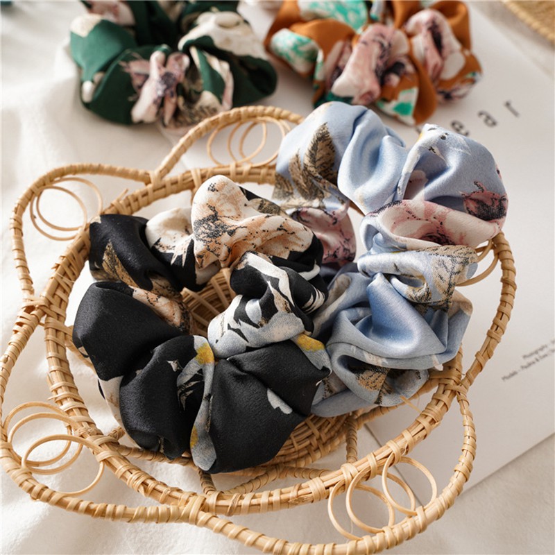 Dây Buộc Tóc Vải Satin In Hoa Thời Trang Cho Nữ